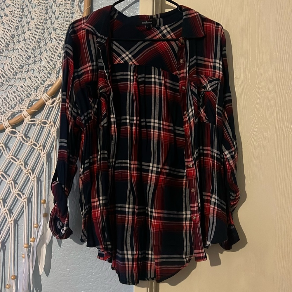 Plaid Navy, Red, & White Button-Up